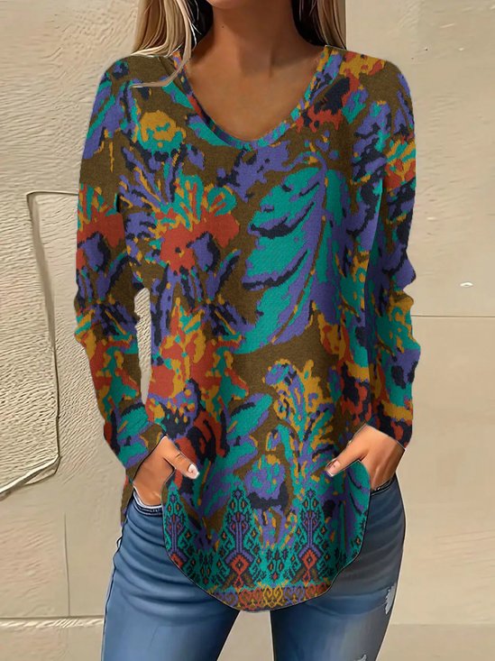 V Neck Loose Vintage Jersey T-Shirt