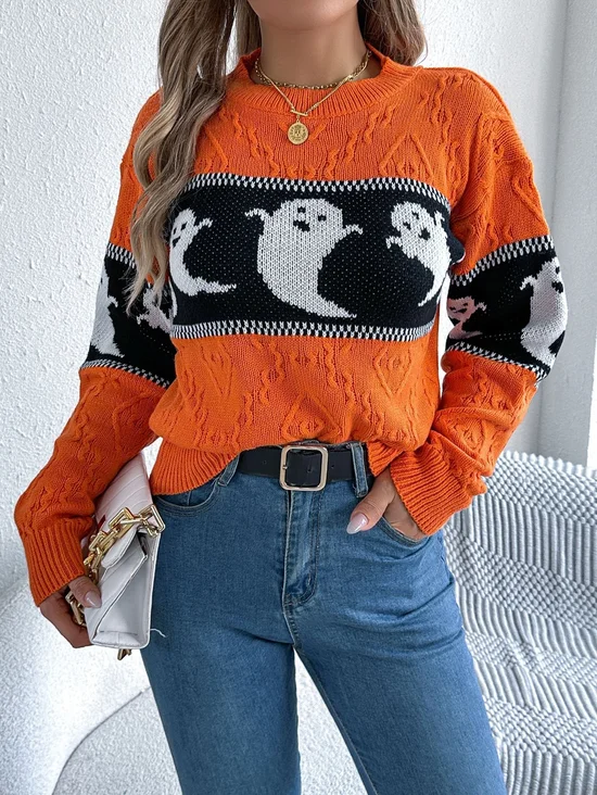 Crew Neck Wool/Knitting Casual Loose Sweater