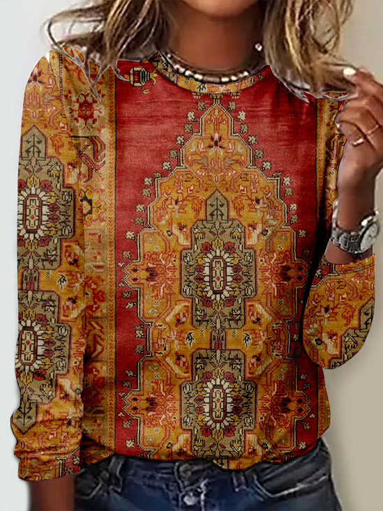 Hippie Casual Nationality/Ethnic Crew Neck T-Shirt