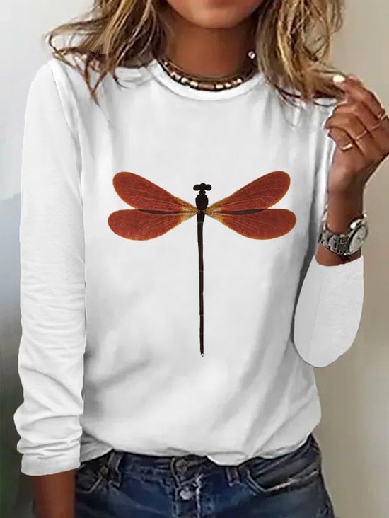 Hippie Dragonfly Crew Neck Cotton-Blend Casual T-Shirt