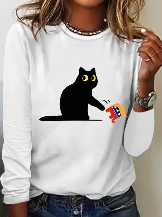 Kamala Harris 2024 Black Cat Casual Long Sleeve Shirt