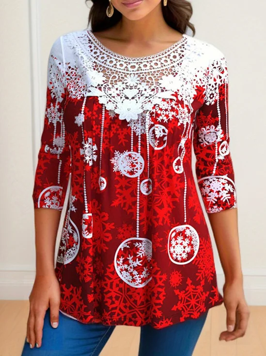 Loose V Neck Christmas Casual Blouse