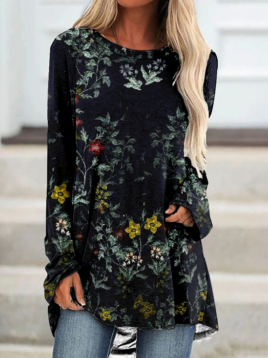 Hippie Floral Jersey Crew Neck Vintage T-Shirt