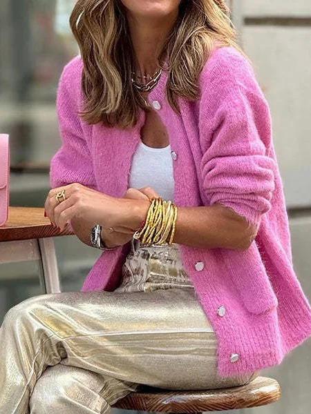 Casual Wool/Knitting Plain Cardigan
