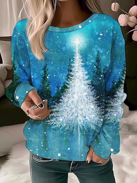 Christmas Tree Crew Neck Casual Sweatshirt