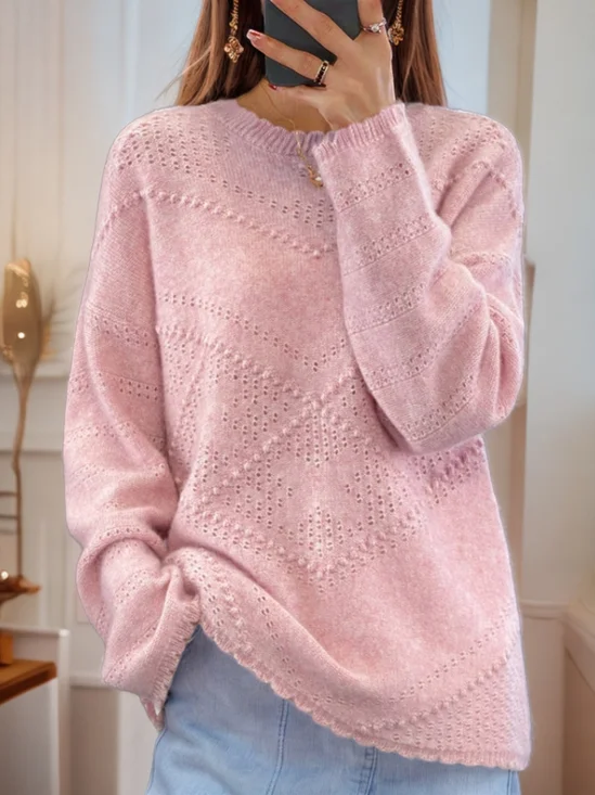 Plain Casual Yarn/Wool Yarn Loose Sweater