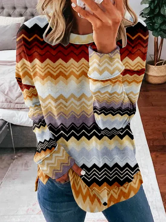 Abstract Stripes Casual Crew Neck Sweatshirt
