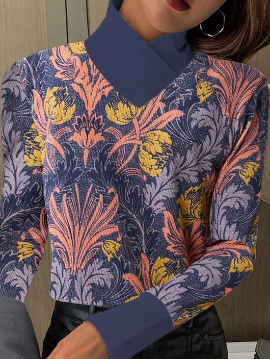 Ethnic Mock Neck Vintage Regular Fit T-Shirt