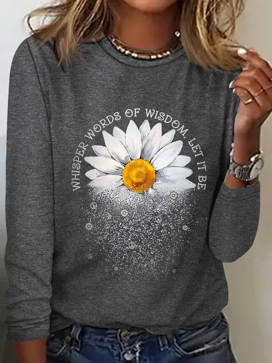 Daisy print casual women's round neck T-shirt
