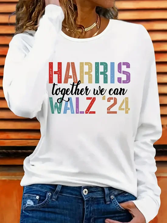 Colorful letter pattern long sleeved T-shirt