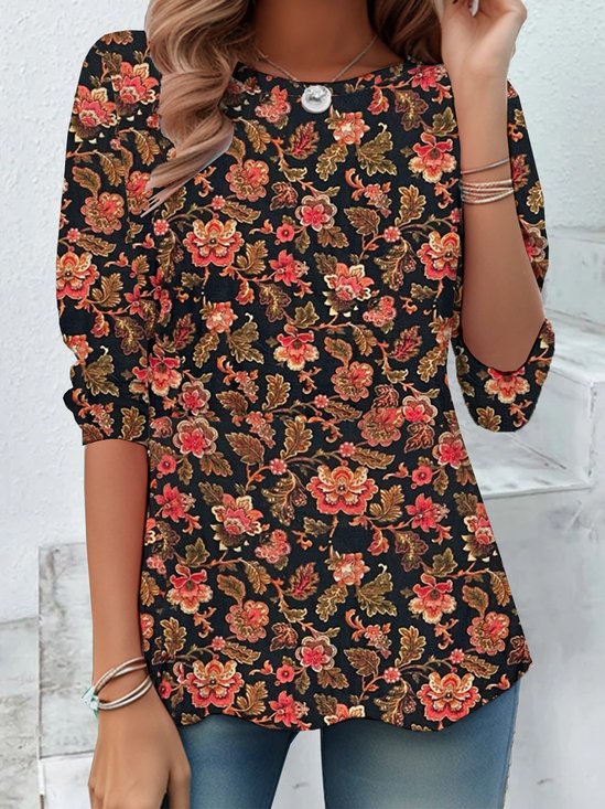 Floral Loose Jersey Casual T-Shirt