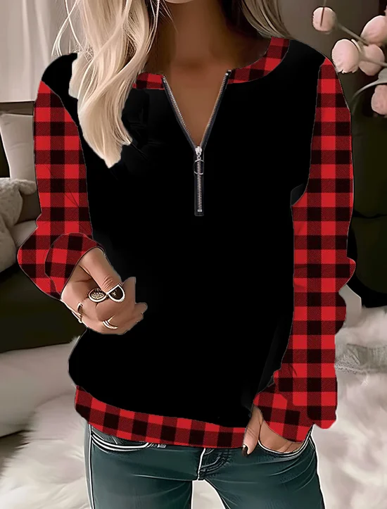Casual Loose Plaid Sweatshirt