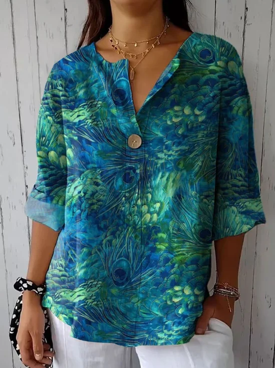 Casual Notched Buckle Feather Blouse