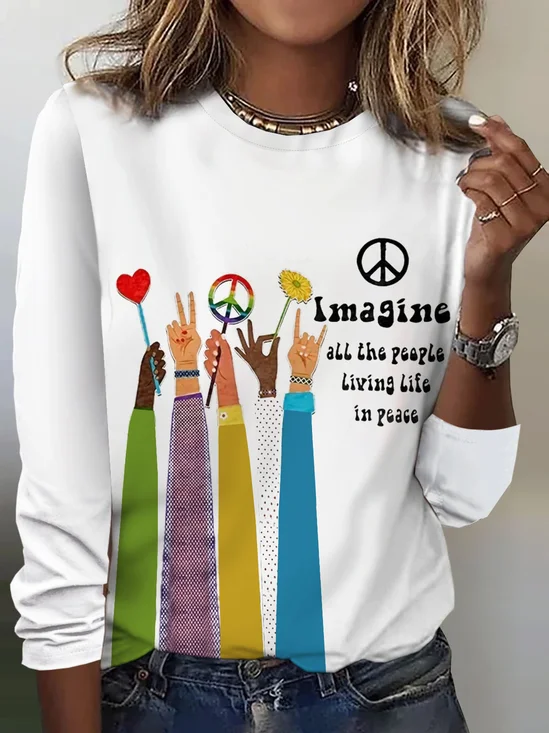 Peace and Love Printed Round Neck T-shirt