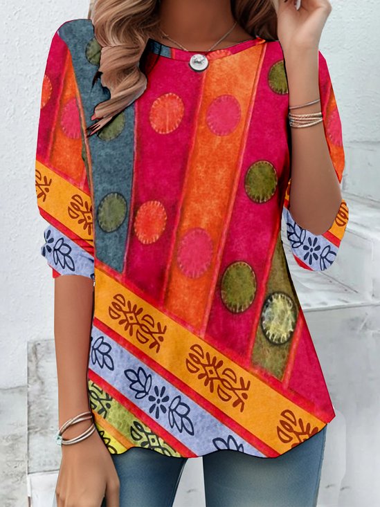 Multicolor Block Vintage Jersey Loose T-Shirt