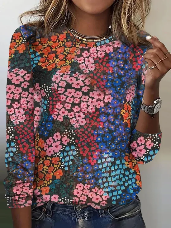 Floral printed casual round neck women's T-shirt