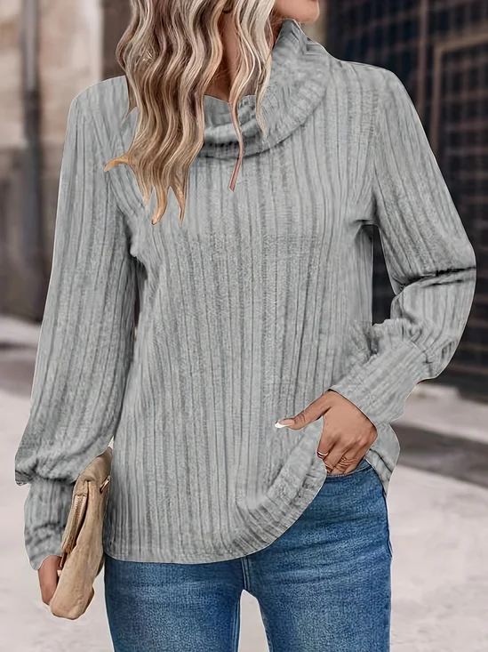 Turtleneck Loose Casual Plain Blouse