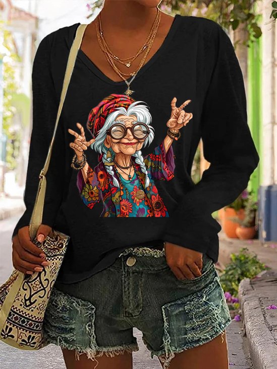 Old Funny Lady Hippie T-shirt