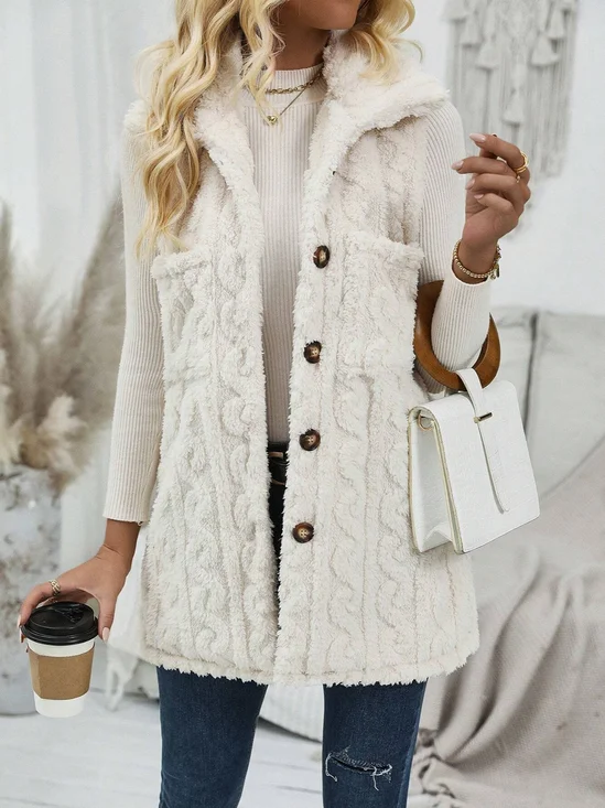 Pocket Stitching Casual Plain Teddy Velvet