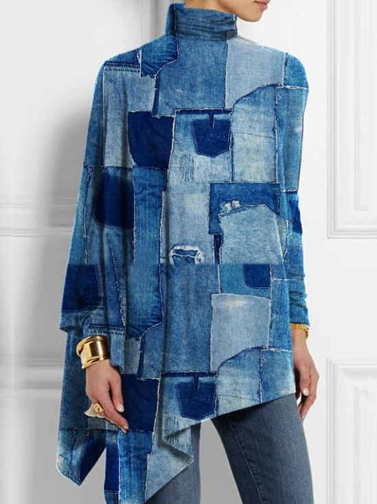 Casual Plaid Turtleneck Blouse