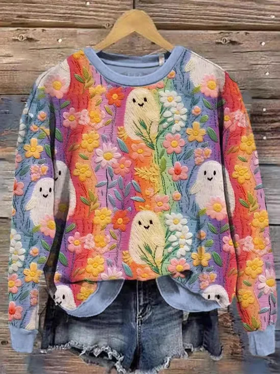 Casual Halloween Crew Neck Sweatshirt