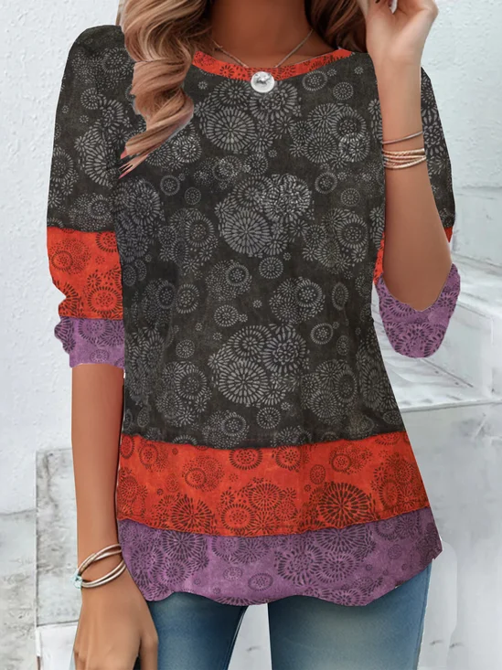 Ethnic Crew Neck Loose Vintage T-Shirt