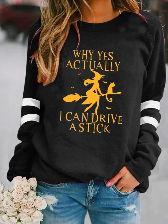 Halloween witch long sleeved round neck casual pullover sweatshirt