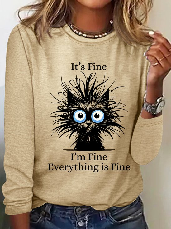 It'S Fine I'M Fine Everything Is Fine Print Casual Long Sleeve Shirt