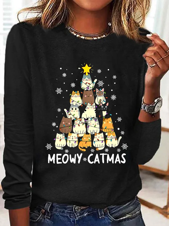 Meowy Catmas Casual Long Sleeve Shirt