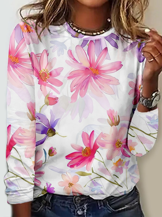 Regular Fit 3D Printing Casual Crew Neck Long Sleeve Shirt