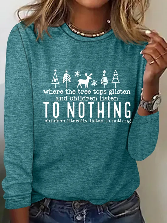 Tree Tops Glisten Christmas Vibes Casual Long Sleeve Shirt