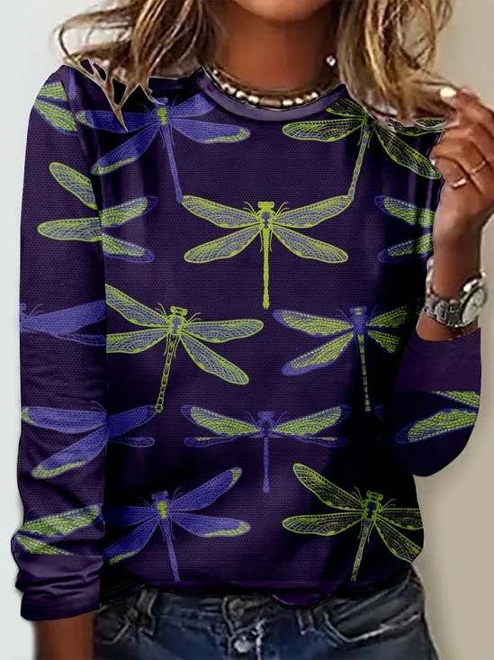 Dragonfly Crew Neck Long Sleeve Shirt