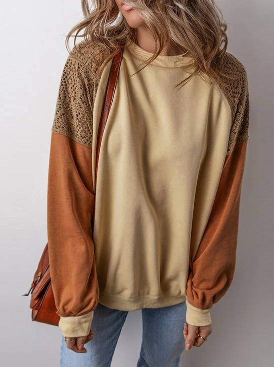 Lace Crew Neck Casual Sweatshirt