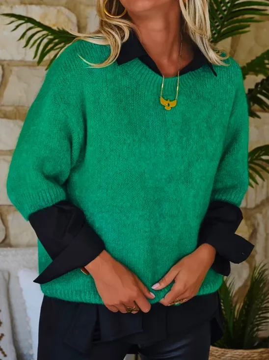Crew Neck Jersey Casual Sweater