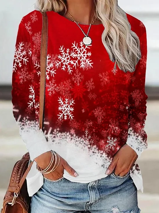 Christmas Snowflake Design Round Neck T-Shirt