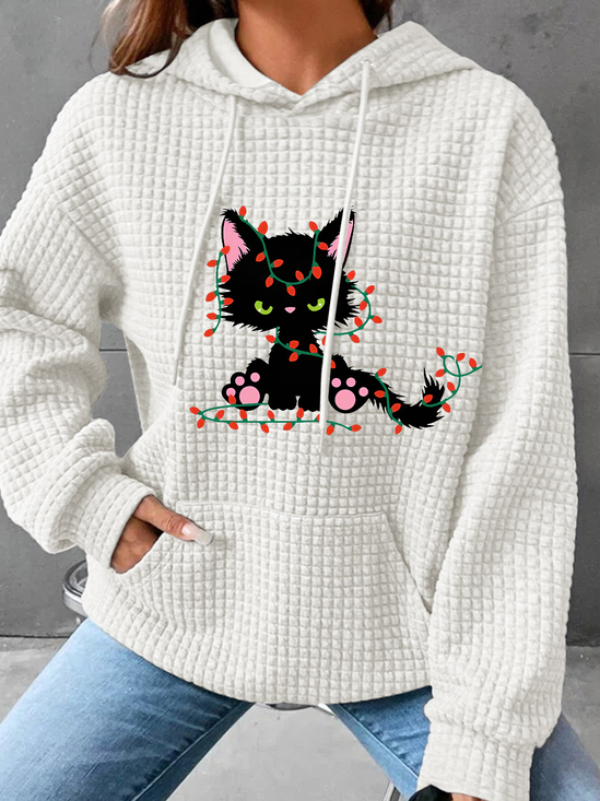 Rumpy Cat Cat Lovers Christmas Simple Loose Hoodie