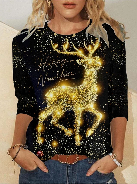 Crew Neck Christmas Casual T-Shirt