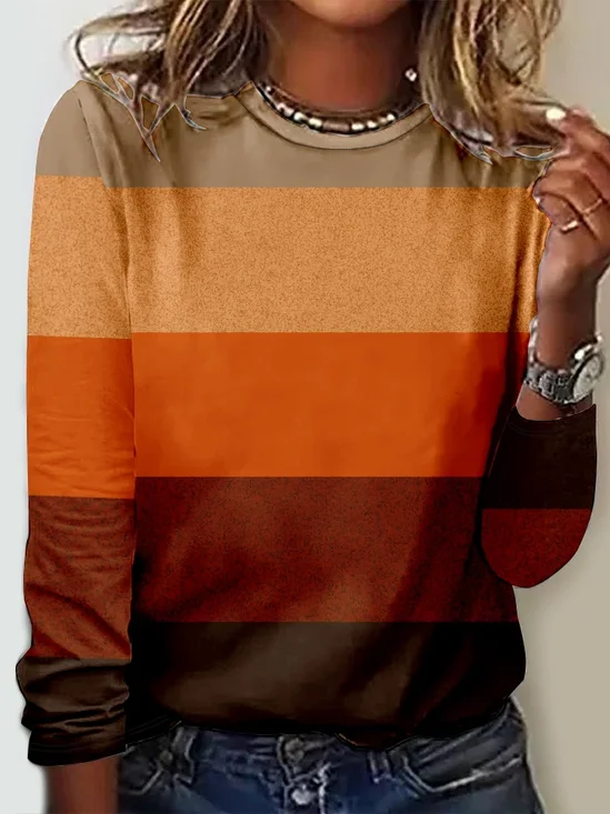 Crew Neck Striped Long Sleeve Shirt