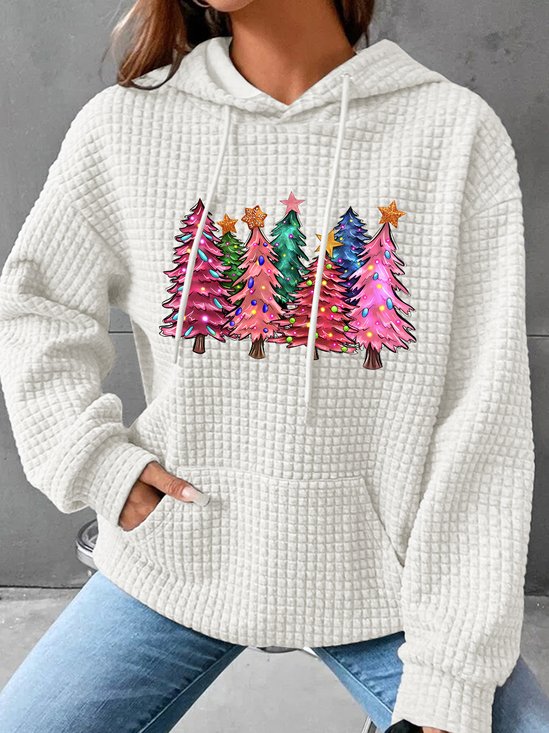Pink Tree Christmas Simple Loose Hoodie