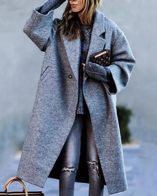Plain Long Sleeve Buttoned Casual Outwear