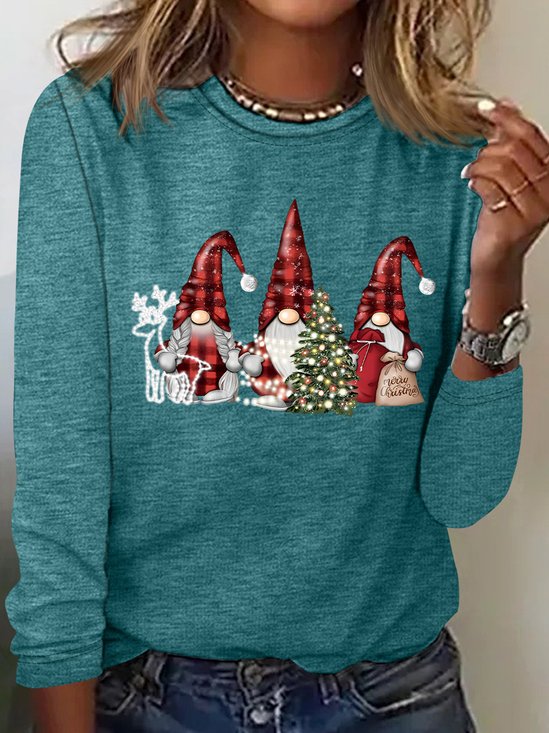 Christmas Gnomes Buffalo Plaid Gnomes Casual Long Sleeve Shirt