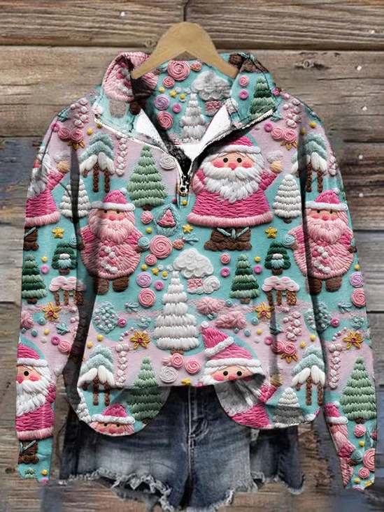 Half Open Collar Christmas Casual Sweatshirt