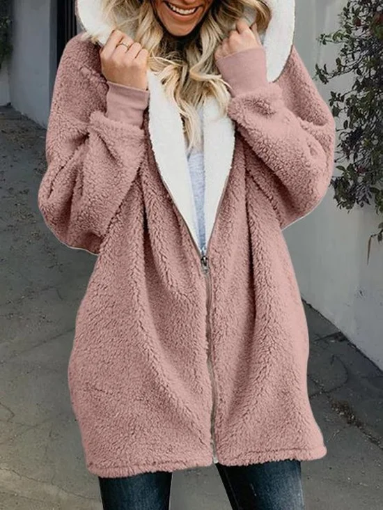 Zipper Solid Sweet Long Sleeve Hoodie & Coat