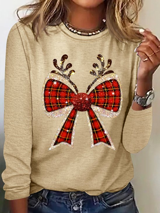 Christmas Coquette Bow Casual Long Sleeve Shirt