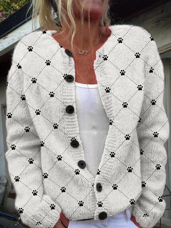 Dog paw plaid button cardigan