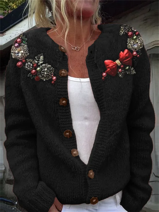 Knitted 3D Printing Casual Regular Fit Cardigan