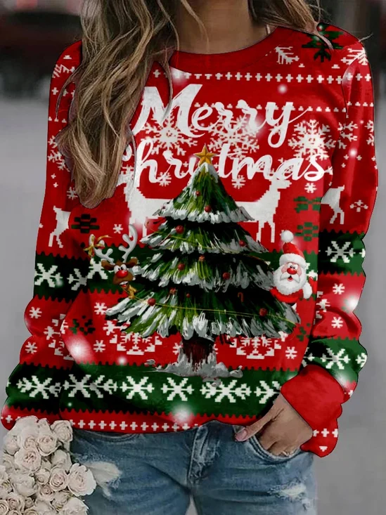 Christmas Tree Loose Casual Crew Neck Sweatshirt