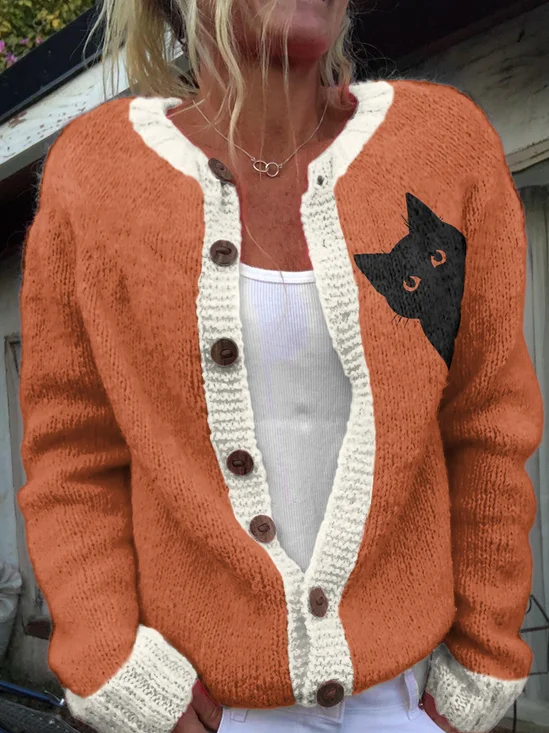 Crew Neck Casual Regular Fit Cardigan