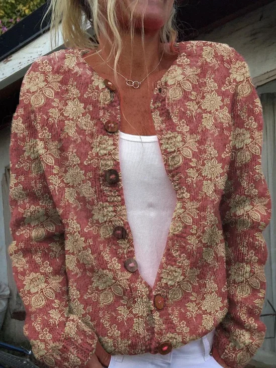 Casual Loose Knitted 3D Printing Cardigan