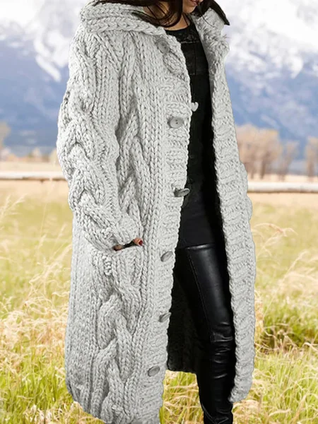 Casual Plain Loose Yarn/Wool Yarn Sweater